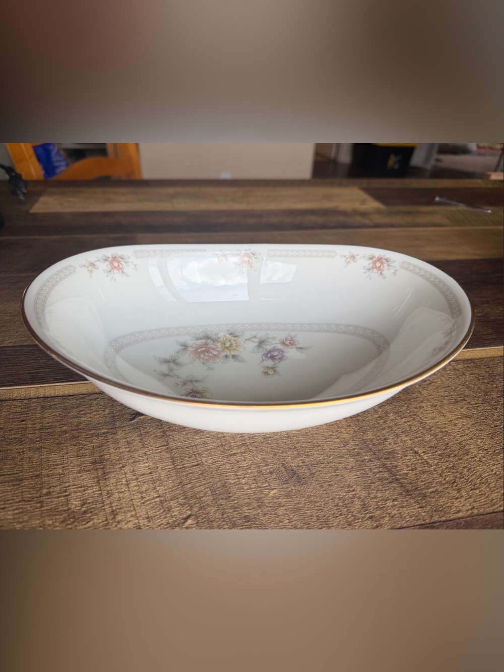 Noritake Oval Serving Bowl/Floral Gold Rim Porcelain Serving Bowl